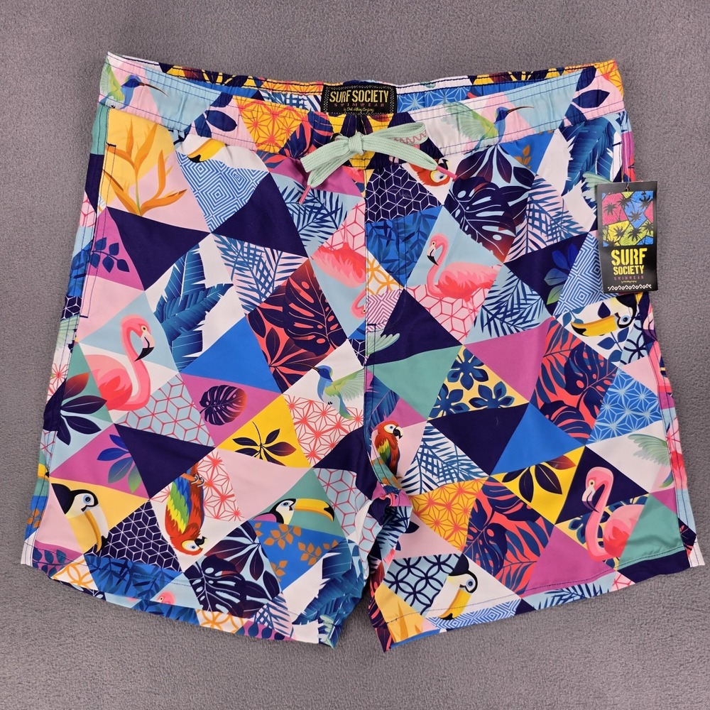 New Surf Society Swim Trunks Men's Large Geometric Summer Art‎ Beach Cruise Pool